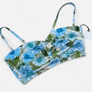 Shade & Shore Blue Green Floral Key Hole Swim top. Bralette style. Size 34B